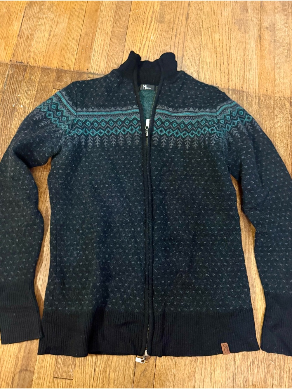 Neve Merino Wool Fair Isle Zip-Up Cardigan Sweater